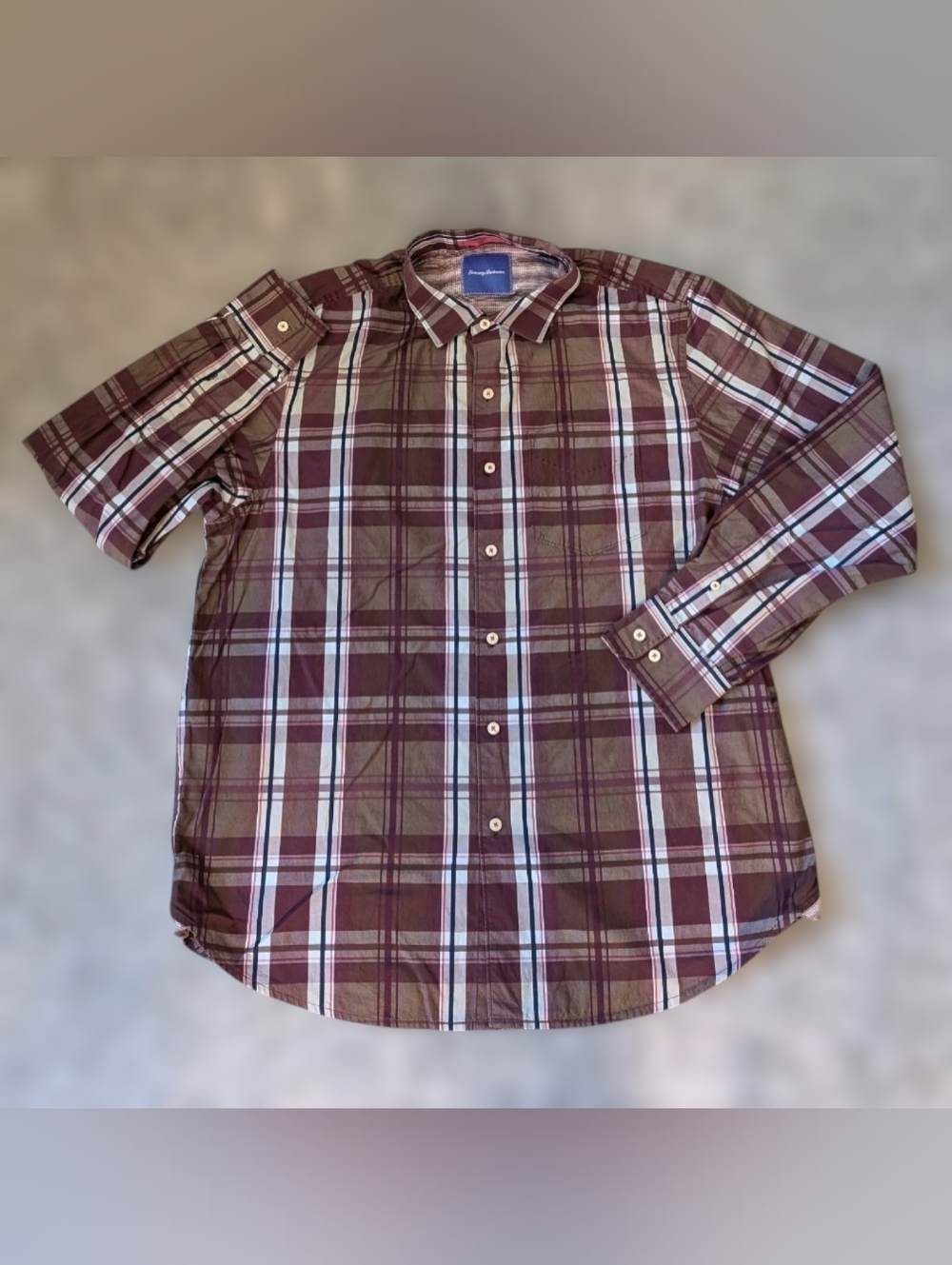 Tommy Bahama Shirt Men XL Purple Checkered Plaid Casual Button Down